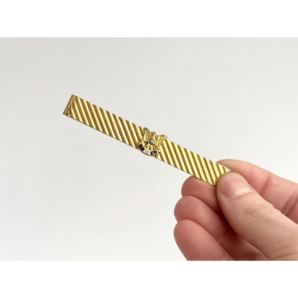 FOE Fraternal Order of Eagles Fluted Gold Toned Vintage Men's Tie Bar | Tie Clip